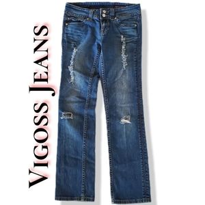 Vigoss Womens Junior Distressed Medium Blue Demin Skinny Jeans Pants Size 7